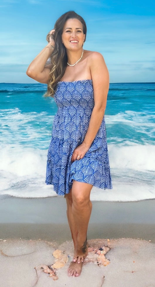 Madisyn Strapless Shirred Dress - Caymen Print