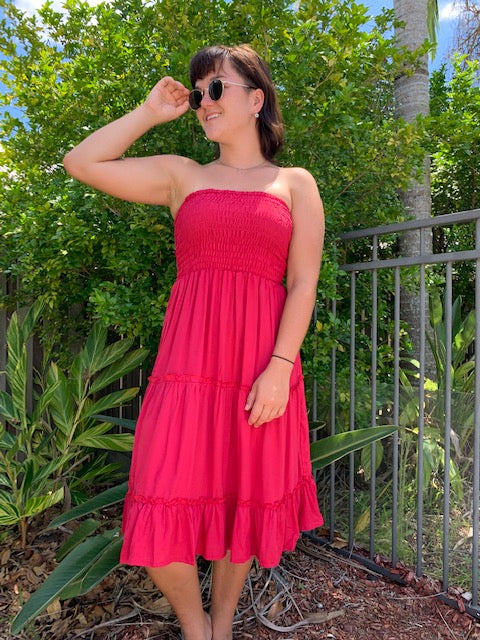 Shirred on sale strapless dress